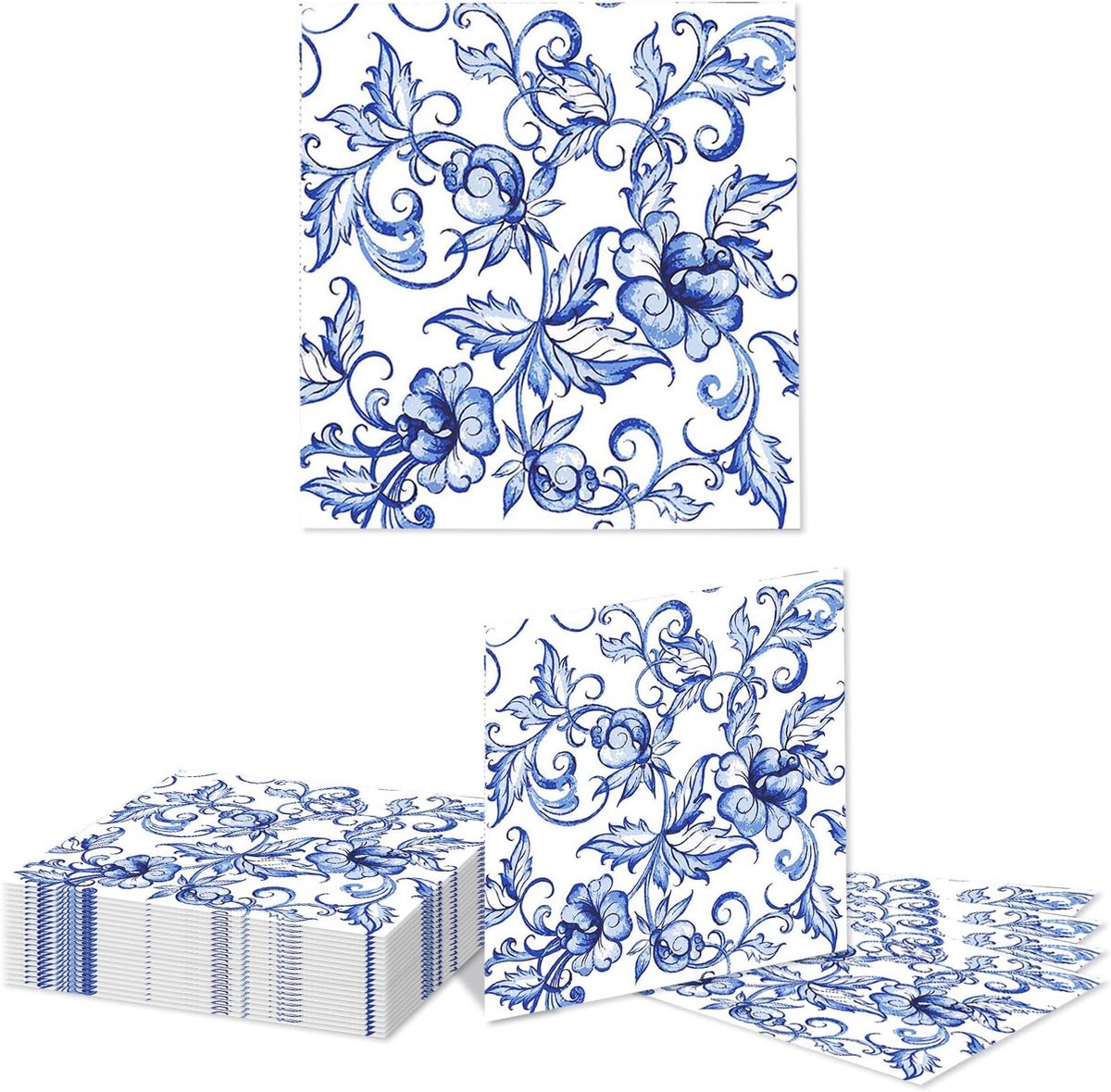 Servetten Papieren - Servetten - Tafel Servetten - Papier - Papieren Wegwerp Servetjes - Feestservetten - Voorjaar Servetten - Lunch/Diner Tafel Decoratie - 1 Laags - Wit en blauw - 16,5 x 16,5 cm - 20 Stuks - van Imperatoris