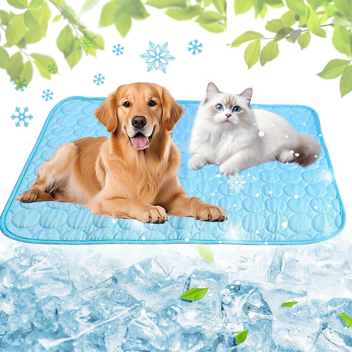 Koelmat voor grote honden - Wasbare en opvouwbare koelmat van Ice-Silk, ideaal voor vloer, bank en auto, 100 x 70 cm, biedt verkoeling en comfort voor huisdieren