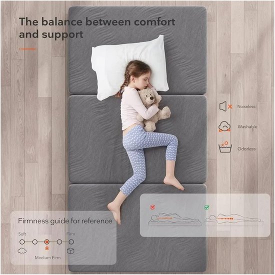 Vouwmatras - Reis matras - Ontspannen slapen - Ruimtebesparend ontwerp - 10 cm dik - Grijs — afbeelding 3