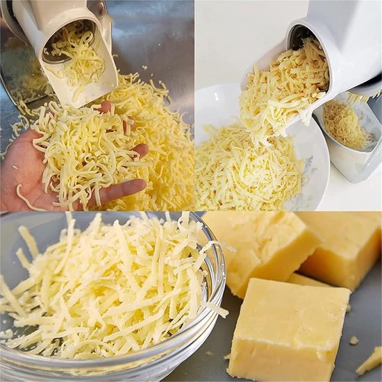 Elektrische Kaasrasp - Keukenrasp Groentenrasp - Snel Ingrediënten Bereiden - 3 Trommelbladen - 18x35x27.5 cm - Wit — afbeelding 2