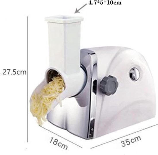 Elektrische Kaasrasp - Keukenrasp Groentenrasp - Snel Ingrediënten Bereiden - 3 Trommelbladen - 18x35x27.5 cm - Wit — afbeelding 4
