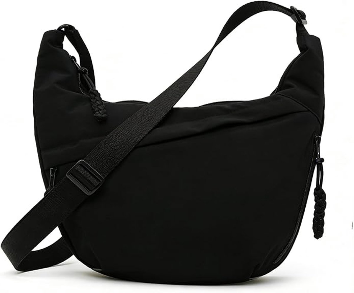 Dames Schoudertas – Nylon Crossbody Tas – Dumpling-design – Verstelbare Schouderband - Geschikt Voor Casual & Outdoor Reizen – Zwart