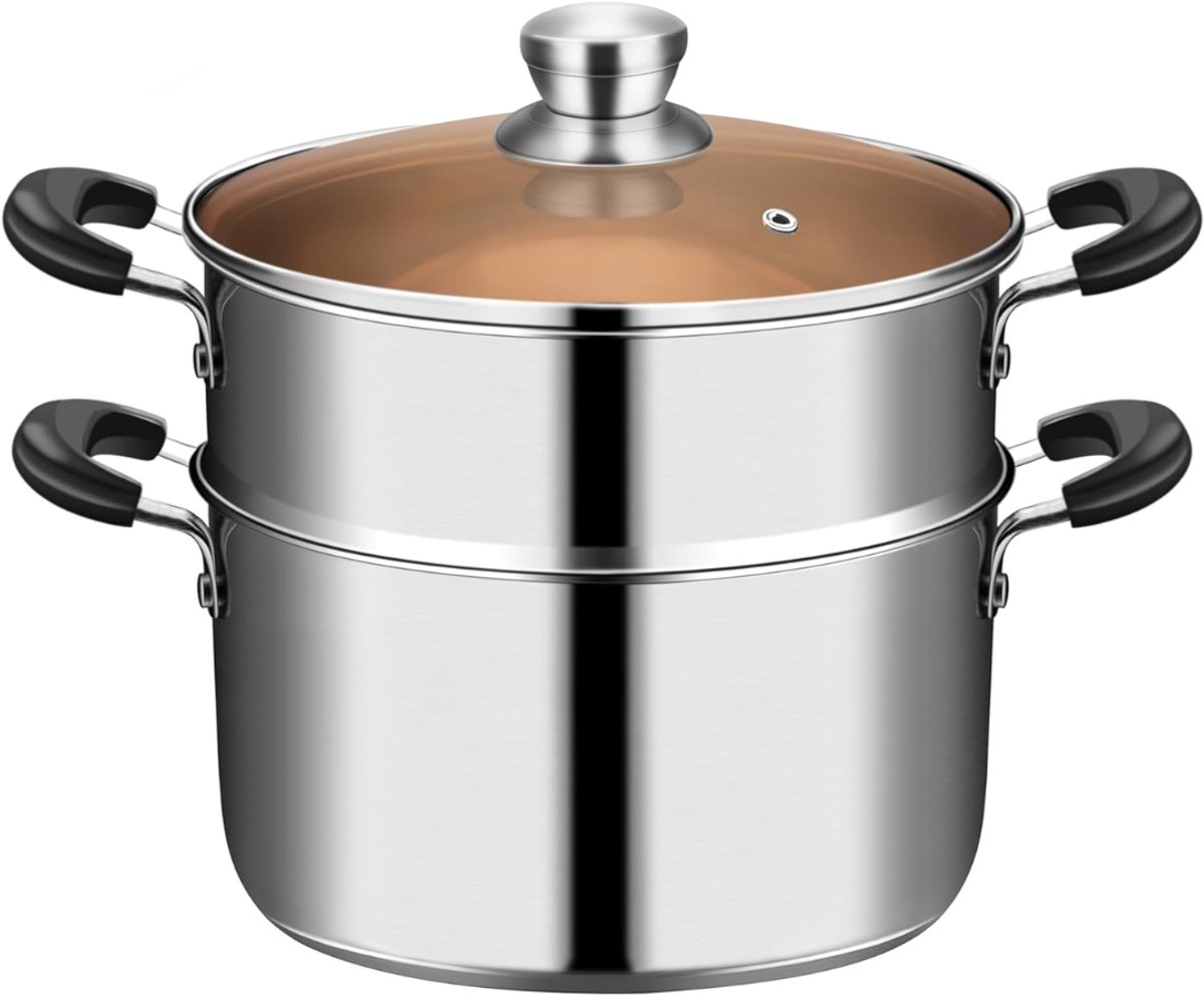 DYNA® Stoompan Inductie - Stoompan - Stoompan Electrisch - Stoofpan Inductie Met Deksel - Zilver - 19cm x 19cm x 24cm; 1.37 kg
