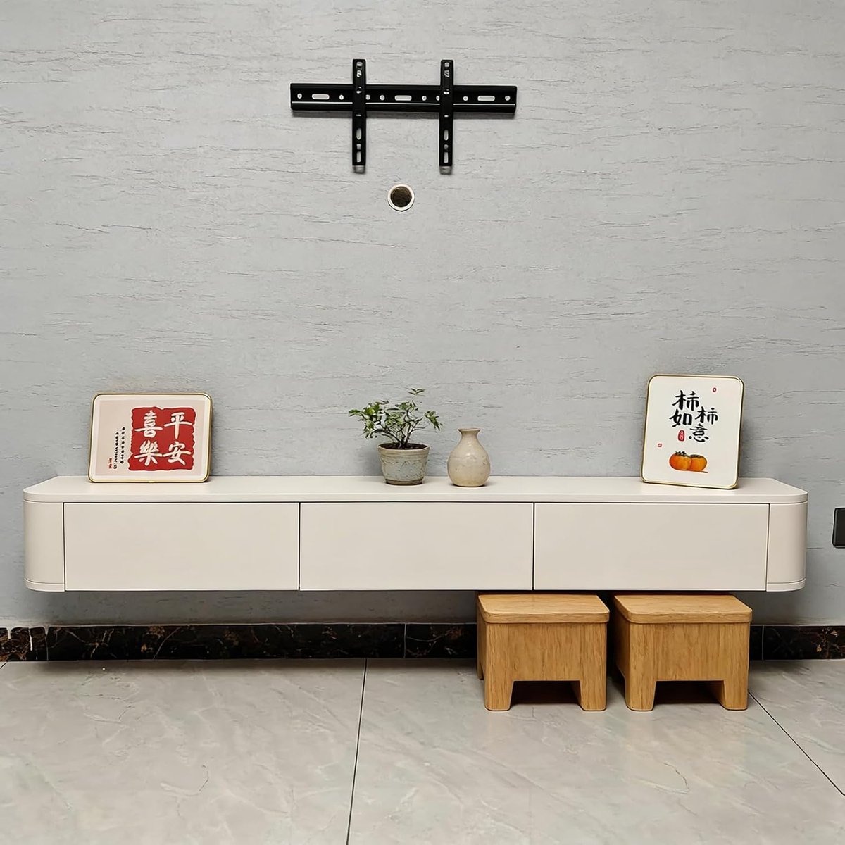 Zwevend TV-Meubel Modern Wit 240 cm met 2 Lades en 2 Deuren – Wandgemonteerd TV Meubel 240x24x20 cm