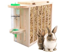 Houten Hooi Rack voor Konijnen met Waterfles, Hooi Molen, Hoogte Verstelbaar, Cavia's, Hooi Rack voor Cavia's, Konijn, Chinchilla's, Hamsters