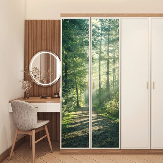 Affiche de porte - Forêt - Nature - Vert - Sticker de porte - Papier peint photo porte - Décoration de porte - Sticker autocollant - Décoration de chambre - 80x205 cm - Toilettes - Salle de bain - Salon