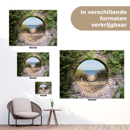 Affiche de jardin - Vue - Dunes - Été - Plage - Peinture de jardin - 120x90 cm - Jardin - Décoration de clôture - Toile de jardin