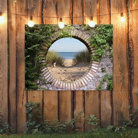 Affiche de jardin - Vue - Dunes - Été - Plage - Peinture de jardin - 120x90 cm - Jardin - Décoration de clôture - Toile de jardin