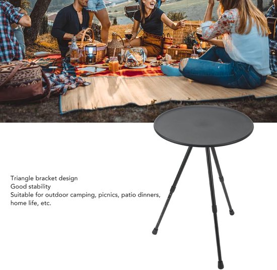 Opvouwbare Camping Tafel - Klaptafel Buiten - Picknicken en Kamperen - Lichtgewicht Aluminium - 37 cm Diameter - Mat Zwart — afbeelding 5