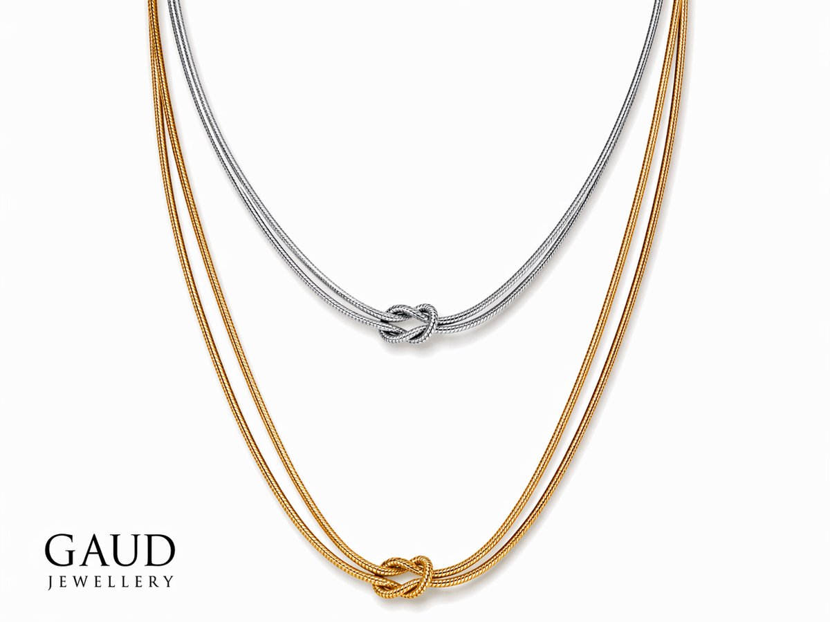 GAUD Ketting Dames Goud – Love Knot Vriendschapsketting – Dubbele Ketting Set – Stainless Steel – Minimalistische Ketting – Nikkelvrij – Waterbestendig – 50+5 cm