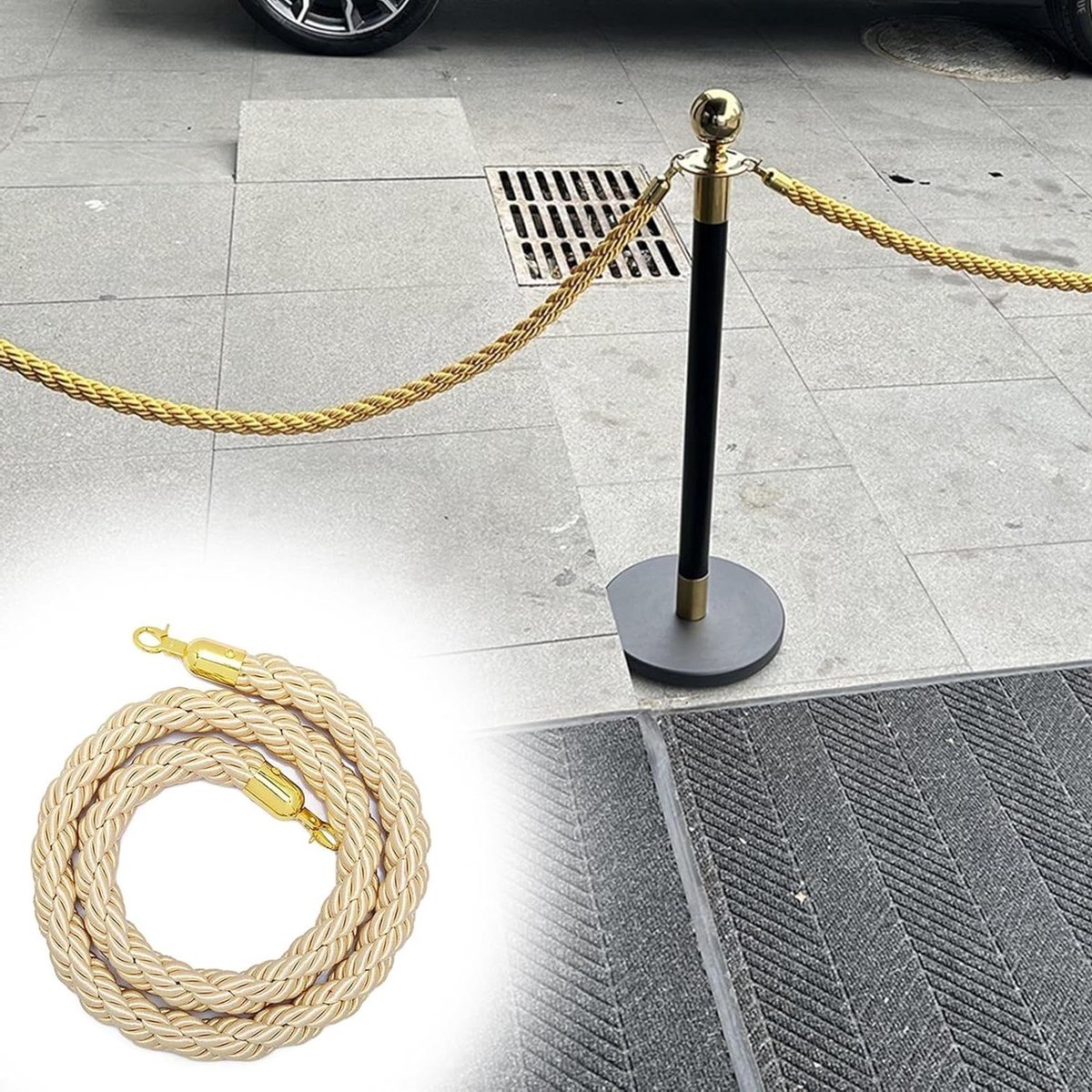 Hennep Twisttouw - Wachtrijverdeler Touw - Evenementen Organiseren - Met Karabijn Haken - 457 cm - Beige