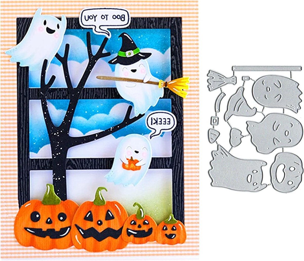 Halloween Geest Bezem Snijmallen, Pompoen Geest Kaart Snijmallen voor DIY Scrapbooking en Kaarten Maken, Creatieve Embossing en Knutselprojecten