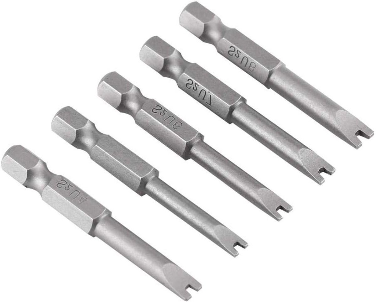 Set van 5 U-vormige magnetische schroefbits van 50 mm met 1/4 inch hex shank van legering staal voor precisiewerk en reparaties