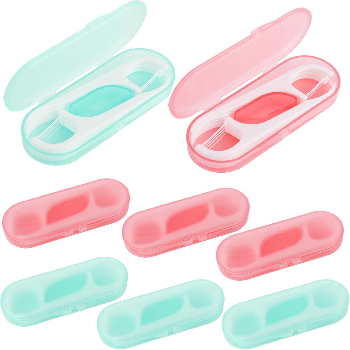 Draagbare floss picks case - 6 reizen floss sticks - doos met 60 stuks - kleine tandheelkundige flosser plectrums - houder tandenstokers dispenser - voor thuis reizen schoonmaken - tanden mondverzorging .