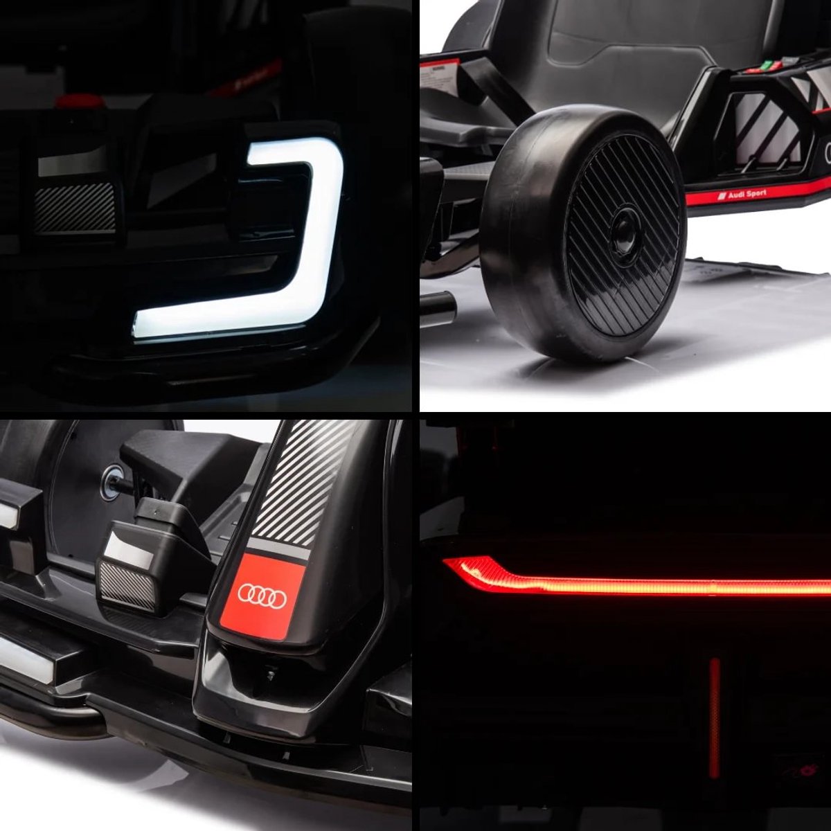 Audi Full Option Elektrische GoKart 6 tot 12 jaar – Officieel Gelicentieerde 24V Drift-Kart met Verstelbaar Frame & Bluetooth – Snelle Kinderkart met Soft-Start, LED-verlichting & EVA Voorwielen – Zwart — afbeelding 4