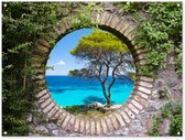 Affiche de jardin - Mer - Arbre - Vue - Water - Jardin - 120x90 cm - Décoration de clôture - Toile de jardin