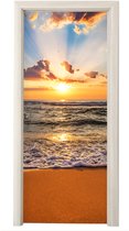 Sticker pour porte Plage - Coucher de soleil - Mer - Nuages - Horizon - 85x215 cm - Porte affiche