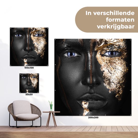 Affiche de Jardin Femme noire avec détails dorés - 200x200 cm