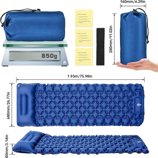 HEZIVO® Slaapmatje Zelfopblazend - Luchtbed Kamperen - Camping Matras - Blauw van Hezivo — afbeelding 2