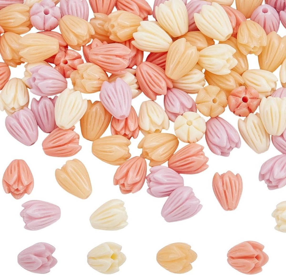 100 Stuks 4 Kleuren Jasmijn Bloem Kralen, Synthetische Koraal Bloemen Spacer Kralen voor Handgemaakte Sieraden, DIY Kettingen en Armbanden, 8-8.5×6.5-7mm
