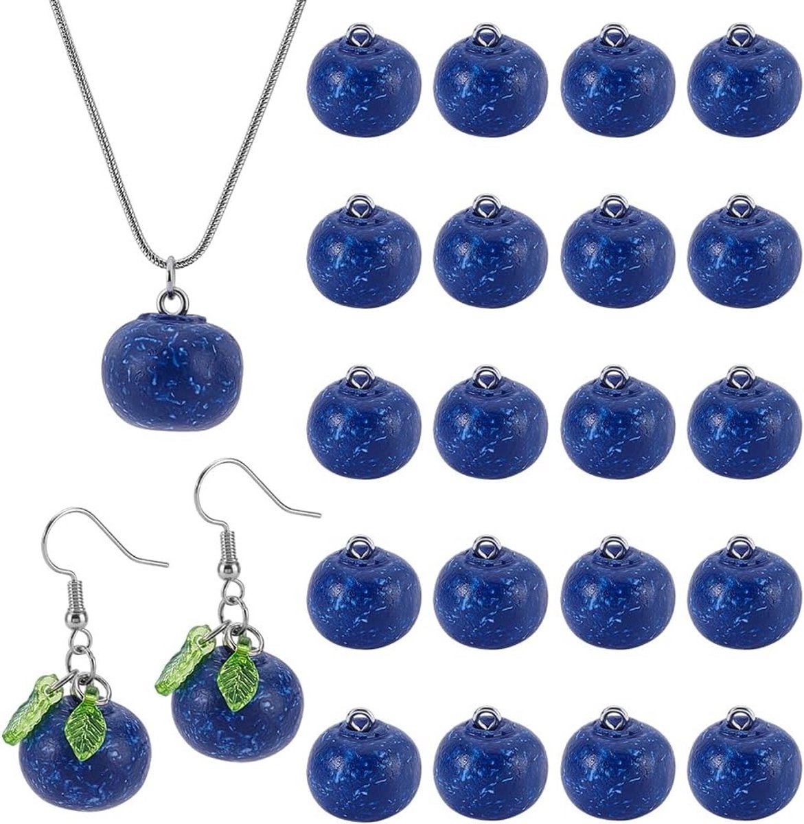 24 Stuks Blauw Bes Hars Miniatuur Fruit Hangers voor Sieraden Maken - Handgemaakte Accessoires voor Armbanden en Creatief Knutselen