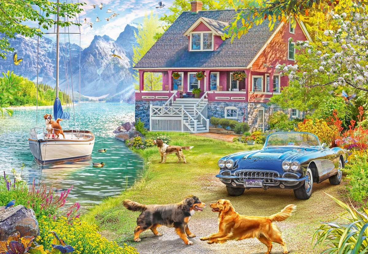 Ravensburger legpuzzel wellness zomerhuis aan het meer 200 stukjes landschap.