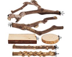 Vogelzitstokken Set - Vogelkooi Accessoires - Vogelkooi Verrijking - Natuurlijk Hout Antislip - 6 Stuks - Niet gespecificeerd