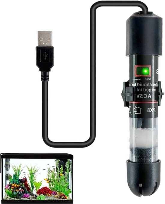 Aquarium Verwarmer - Kleine Aquarium Heater - Stabiele Watertemperatuur - USB Aangedreven - 10W - Zwart