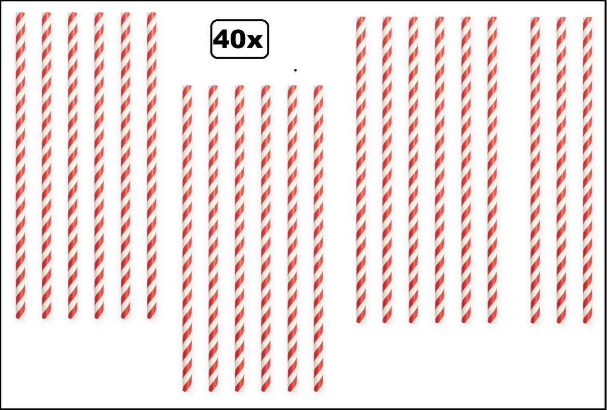 40x Papieren rietjes landen rood/wit 20cm - 100% biologisch afbreekbaar - Polen-Denemarken-Zwitserland-Engeland-Oostenrijk - WK Thema party feest festival uitdeel rietje drinken