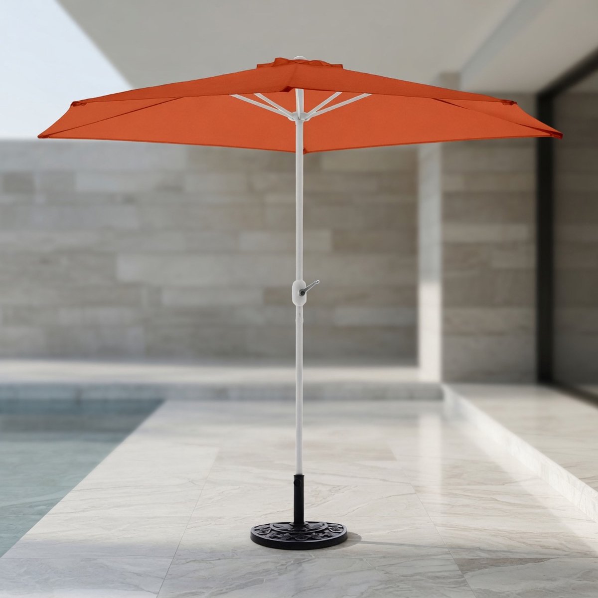 Halfronde Balkonparasol 270 cm – Complete Complete Set met Standaard & Beschermhoes – Terracotta Oranje | Mobili Bella
