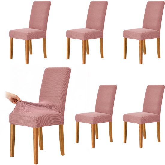 Eetkamerstoelhoezen – 6-pack – Stoelhoezen – Decoratieve zithoezen – Elastische stoelhoezen – Afneembaar & wasbaar – Eenvoudig te reinigen – Geschikt voor eetkamers, keukens, feesten en hotels –L/B/H: 38–48 / 38–48 / 47–58 cm