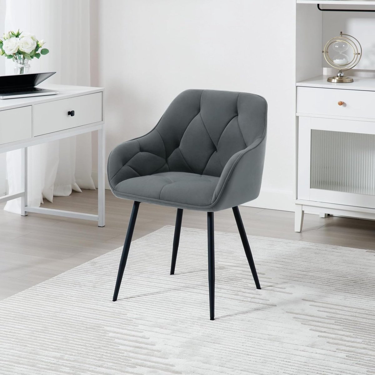 Eetkamerstoelen Set van 6 – Velvet – Met Armleuningen – Ergonomisch – Grijs – 5 cm – Industrohome