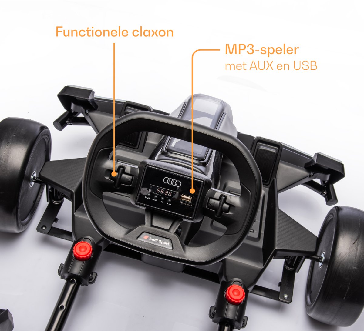 Audi Full Option Elektrische GoKart 6 tot 12 jaar – Officieel Gelicentieerde 24V Drift-Kart met Verstelbaar Frame & Bluetooth – Snelle Kinderkart met Soft-Start, LED-verlichting & EVA Voorwielen – Zwart — afbeelding 11