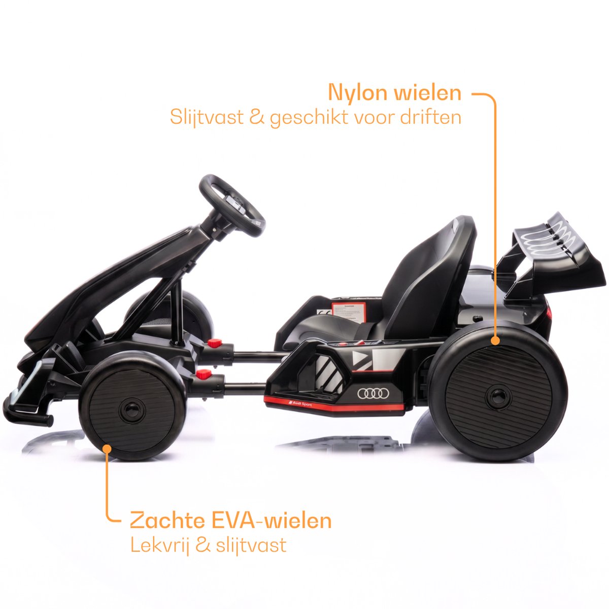Audi Full Option Elektrische GoKart 6 tot 12 jaar – Officieel Gelicentieerde 24V Drift-Kart met Verstelbaar Frame & Bluetooth – Snelle Kinderkart met Soft-Start, LED-verlichting & EVA Voorwielen – Zwart — afbeelding 6