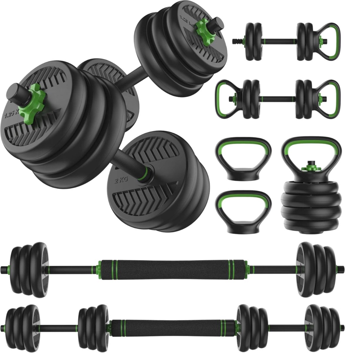 DYNA® Verstelbare Dumbells - Verstelbare Dumbbells - Dumbell Set - Verstelbare Dumbell - Zwart/Groen - 114cm x 19cm x 19cm