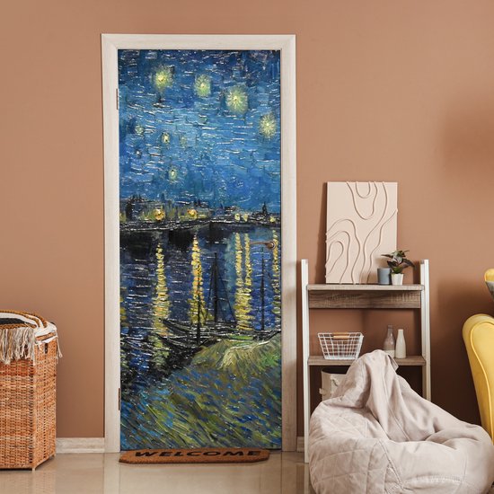 Sticker de porte Nuit étoilée sur le Rhône - Van Gogh - Art - 80x205 cm - Poster de porte