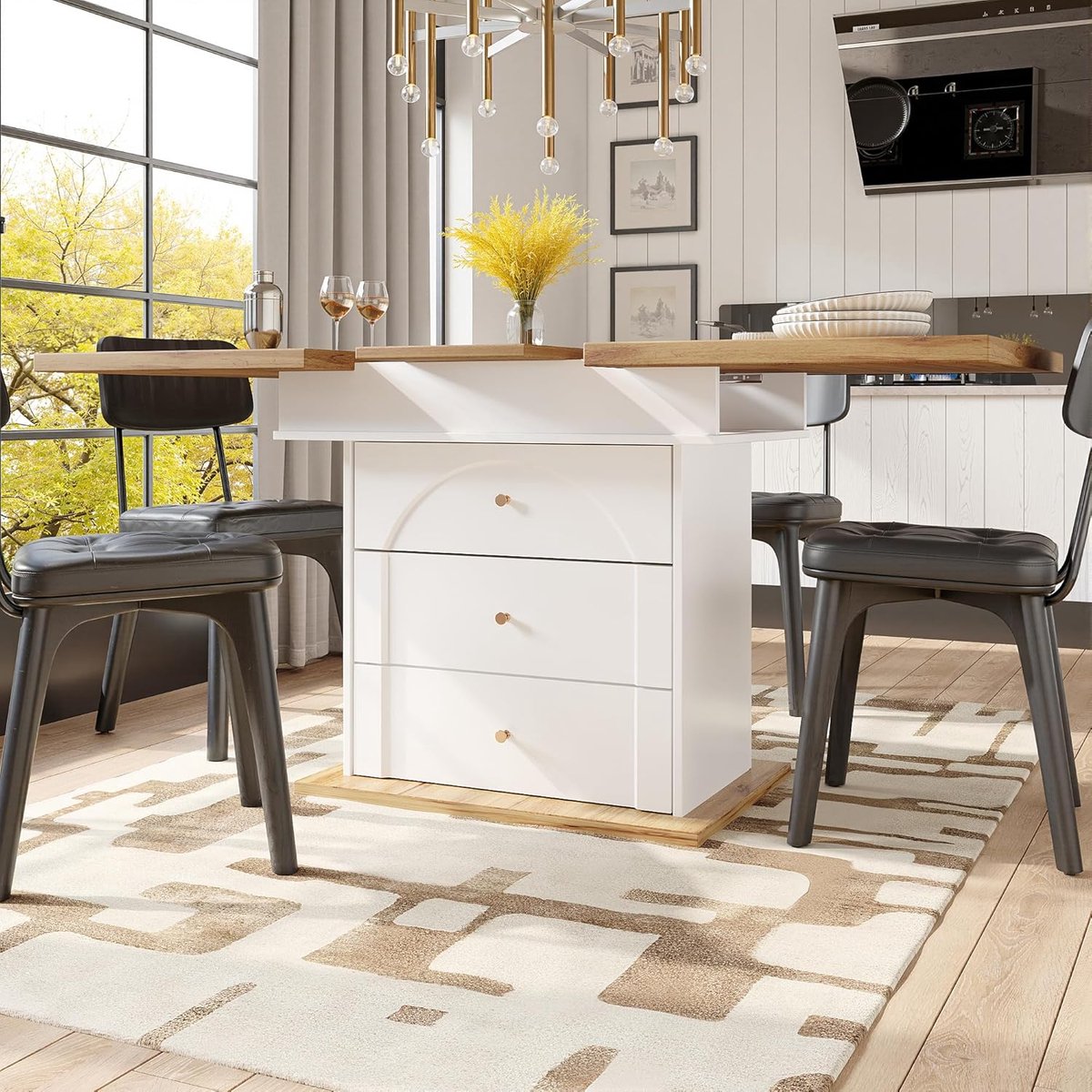 Uitschuifbare Multifunctionele Eettafel met Opbergruimte en Telescopisch Blad 110-140 x 80 x 75 cm – Opklapbare Keukentafel voor 4-6 Personen met Metalen Frame en Soft-Close Deur