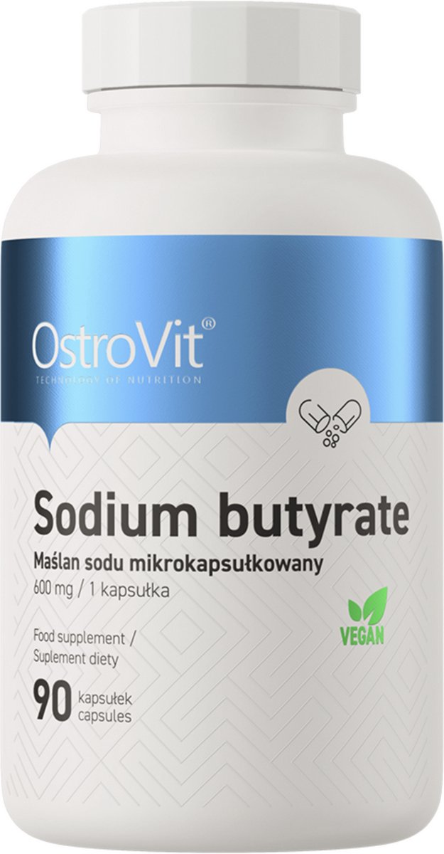Sodium Butyrate 600 mg 90 capsules - Natriumbutyraat in maagsapresistente microcapsules - 180 mg boterzuur per capsule - 45 dagdoses - Vegan zonder vulstoffen - OstroVit