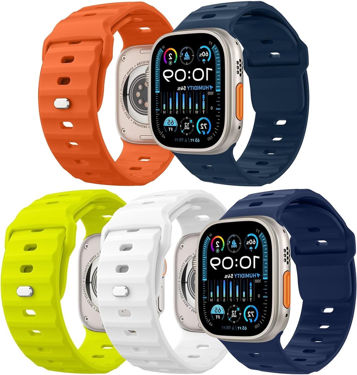 5-Pack Ocean Band Geschikt voor Apple Watch Ultra 2 - Silicone Vervangband voor Mannen en Vrouwen, Ideaal voor Series 10, 9, 8, 7, 6, 5, 4 en SE, Comfortabele en Duurzame Horlogeband
