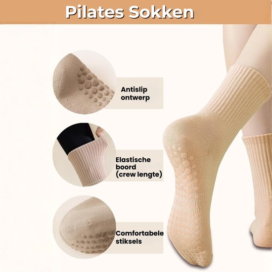 Sokken 4 Paar Antislip Grip voor Maximale Stabiliteit & Veiligheid - Yoga Pilates Sokken Ademend Katoen & Comfortabele Pasvorm - Elastische Ribboorden met Ondersteuning - Geschikt voor Yoga, Dans & Workouts van Merkloos — afbeelding 4