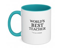 Hacebo® - Werelds beste leraar koffiebeker turquoise - Leraar - Docenten leerkrachten leraren - thee mok - koffie beker - Cadeau - koffiemok - 350 ML inhoud