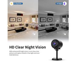 Kleine camera voor huisbeveiliging 1 stuk, 2,4 GHz wifi, draagbaar, werkt op batterijen, met infrarood nachtzicht, bewegingsdetectie, 136° groothoeklens, babyfoon, kleine bewegingsgeactiveerde camera (1 stuk)