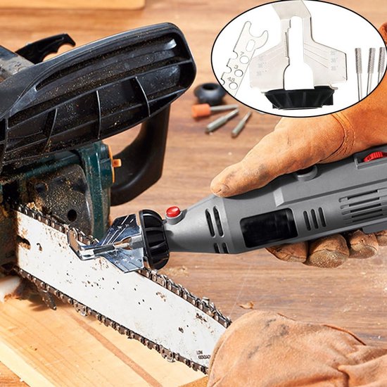 5 Stuks Kettingzaag Slijp Set voor Rotergereedschap - Met Adapter, Gids en Meetlat - Snel & Nauwkeurig Slijpen van Merkloos	 — afbeelding 2