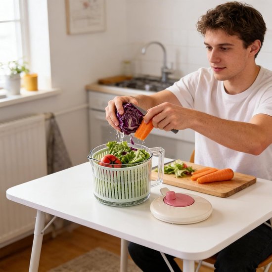 Fruit Centrifuge Kom - Keukenmand Afgieten - Groente Fruit Wassen - Efficiënt Multifunctioneel - 25x20x20 cm - Wit — afbeelding 5