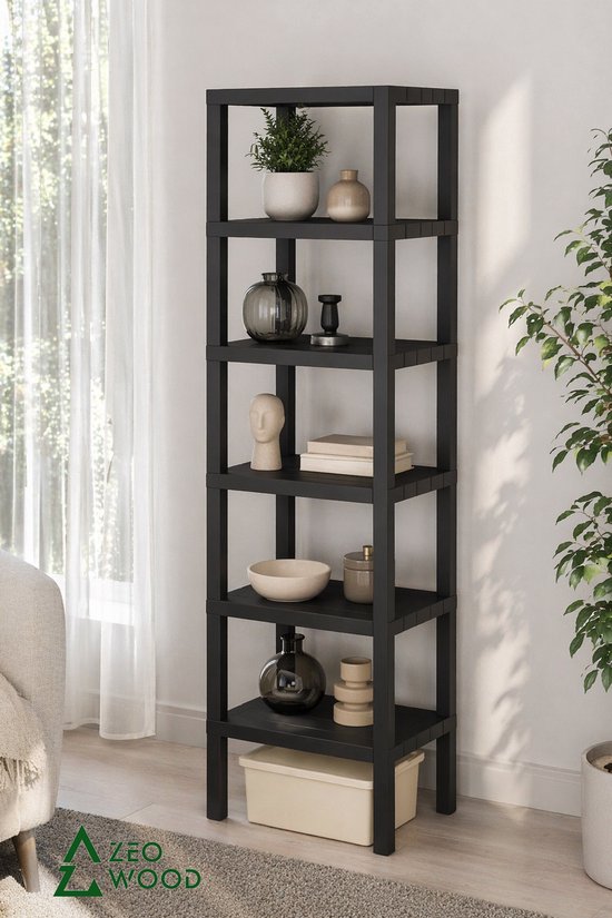 Zeo Wood® - Badkamerrek - Opbergrek - Zwart Badkamerrek Staand - 6 Etages - Keukenrek - Opbergrek Staand-BPA Vrij - Zwart
