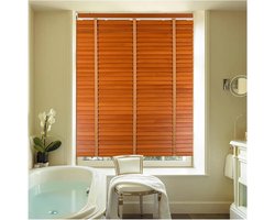 Houten jaloezieën - Horizontale raambekleding - Lichtregulatie en privacy - Flexibele lamellen van 50 mm - 150x100cm - Houtkleur
