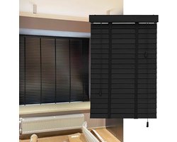 Houten Jaloezieën - Houten Raambekleding - Privacy Creëren - Natuurlijk Massief Hout - 50 mm Lamellen - Zwart