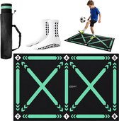 JOGYM - Voetbalmat – Voetbal Trainingsmat - Voetbal Trainingsmateriaal - Voetbal Spullen - Voetbal Accesoires - Voetbal Speelgoed - Thuis Training – Extra Groot Kruis - Antislip - Met 1 Paar Gripsokken En Draagtas