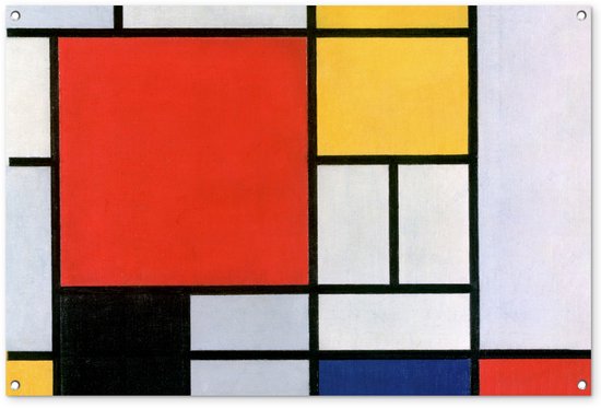 Tuinposter 120x80 cm - Tuindecoratie Kunst - Mondriaan - Oude meesters - Compositie 2 - Poster voor in de tuin - Buiten decoratie - Schutting tuinschilderij - Tuindoek muurdecoratie - Wanddecoratie balkondoek