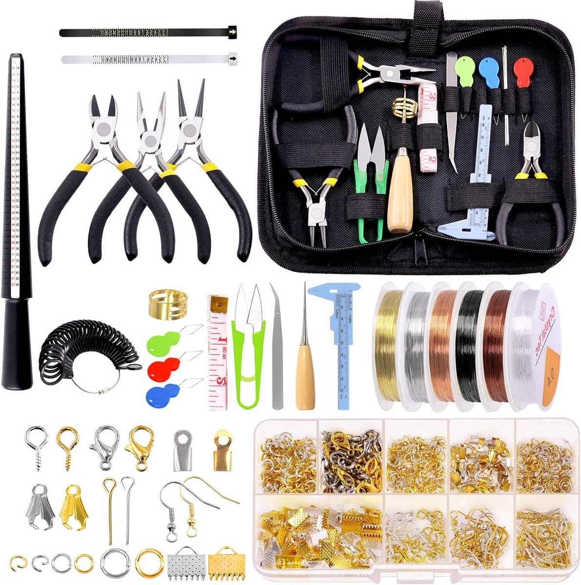 Complete Set voor Sieraden Maken met Gereedschap, Pliers, Kralen, Draad en Meetinstrumenten voor DIY Oorbellen en Kettingen - 937 Stuks
